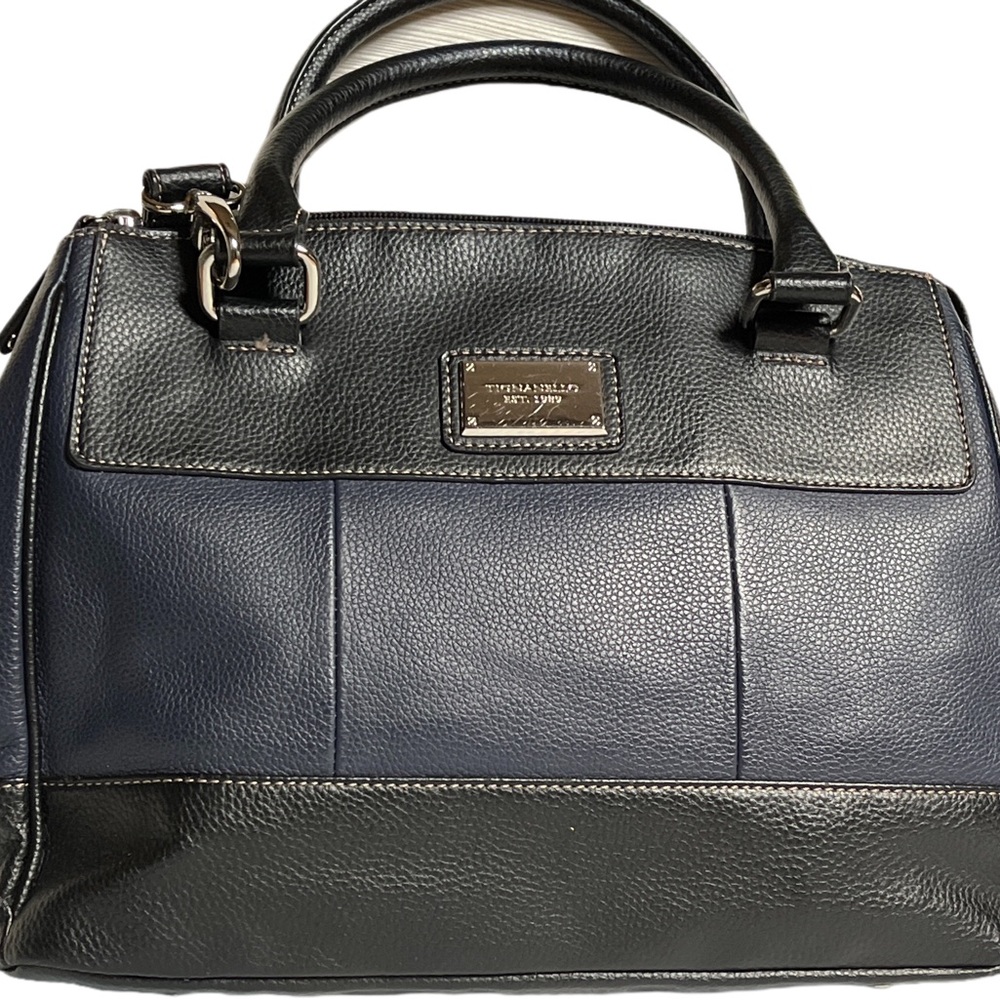 Tignanello Navy and Black Two-Tone Leather Satchel - Picture 3 of 10